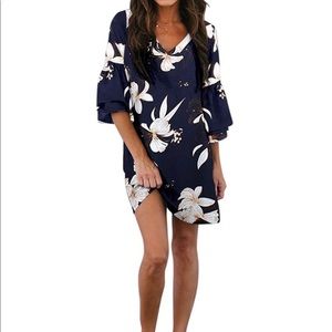 V-Neck Bell Sleeve Shift Dress